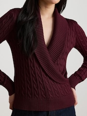 Lauren Ralph Lauren Red Fraine Cable Knit Shawl Neckline Wrap Sweater - Image 4 of 5