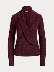Lauren Ralph Lauren Red Fraine Cable Knit Shawl Neckline Wrap Sweater - Image 5 of 5