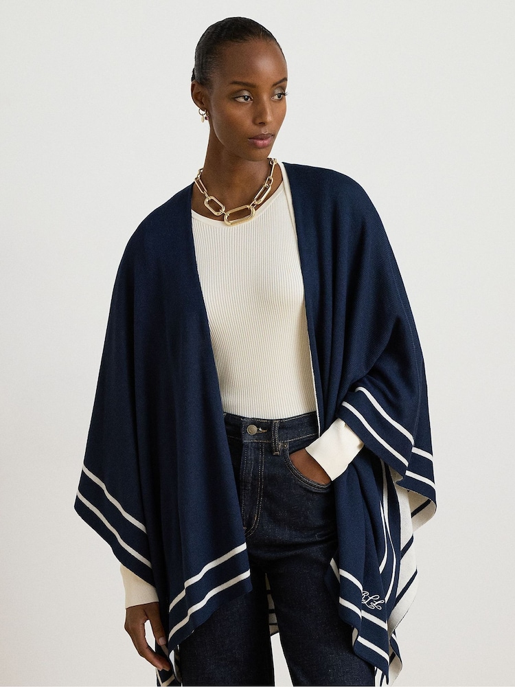Lauren Ralph Lauren Jet Set Stripe Trim Poncho - Slika 1 iz 3