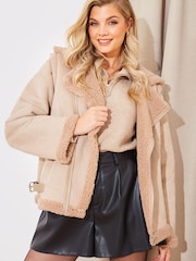 In The Style Brown Fits 2 In 1 Aviator Coat Gilet - Image 1 of 4