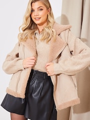 In The Style Brown Fits 2 In 1 Aviator Coat Gilet - Image 2 of 4