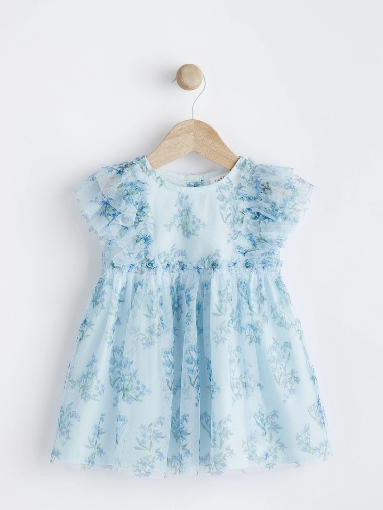 Buy Blue Floral Baby Party Frill Sleeve Dress (0mths-2yrs) from