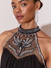 Lipsy Silver Embellished Halter Shift Mini Dress - Image 3 of 5