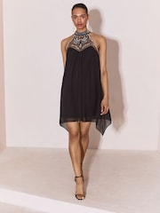 Lipsy Silver Embellished Halter Shift Mini Dress - Image 4 of 5
