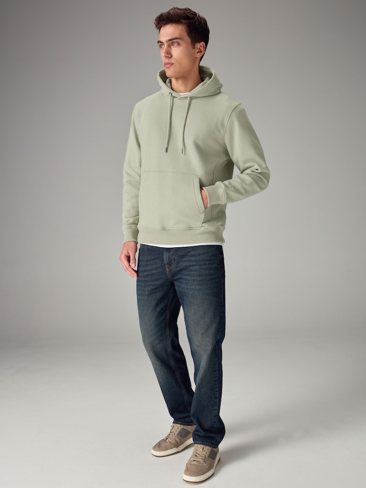 Green Light Regular Fit Jersey Cotton Rich Overhead Hoodie - Image 2 of 7 Green Light Regular Fit Jersey Cotton Rich Overhead Hoodie - Image 2 of 7