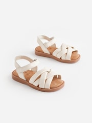White Leather Woven Sandals With Touch Fastening - Image 2 of 6