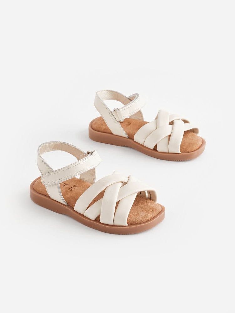 White Leather Woven Sandals With Touch Fastening - Image 2 of 6