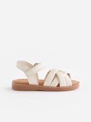 White Leather Woven Sandals With Touch Fastening - Image 3 of 6