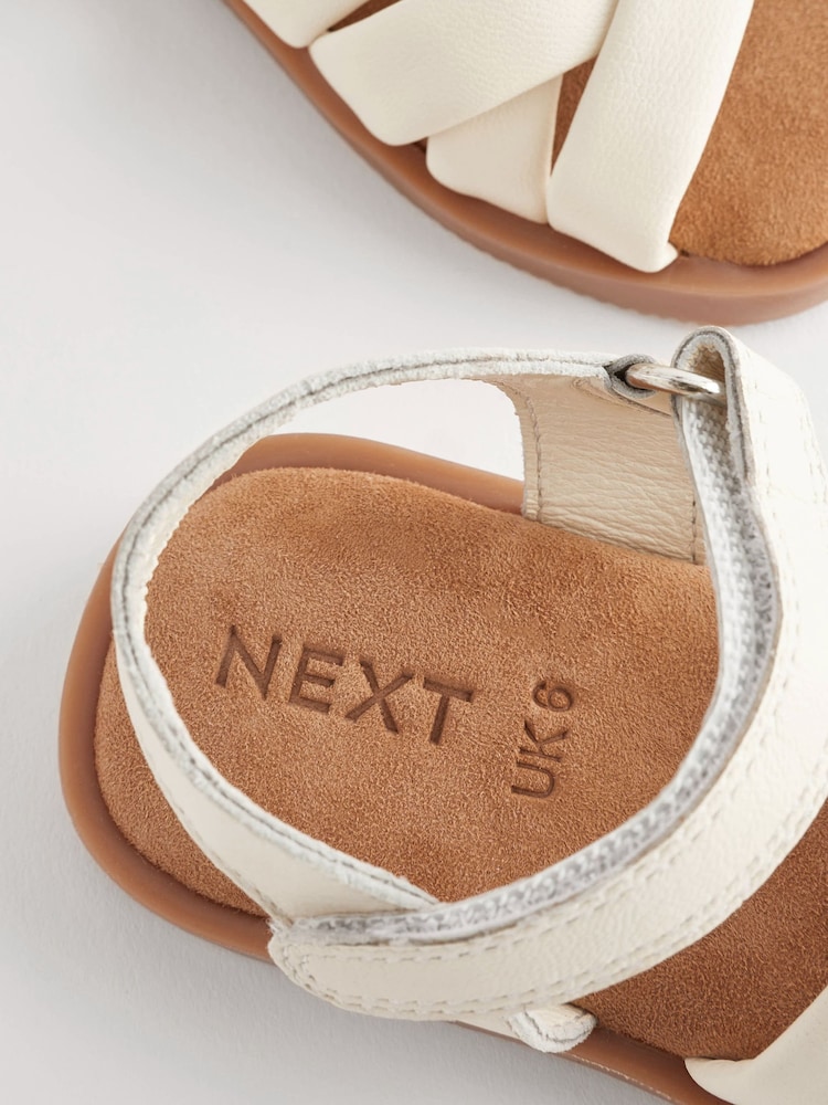 White Leather Woven Sandals With Touch Fastening - Image 6 of 6