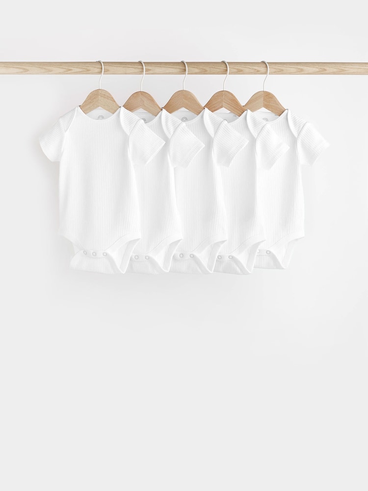 Weiß - Kurzärmlige, gerippte Bodysuits für Babys im 5er-Pack - Bild 1 von 8
