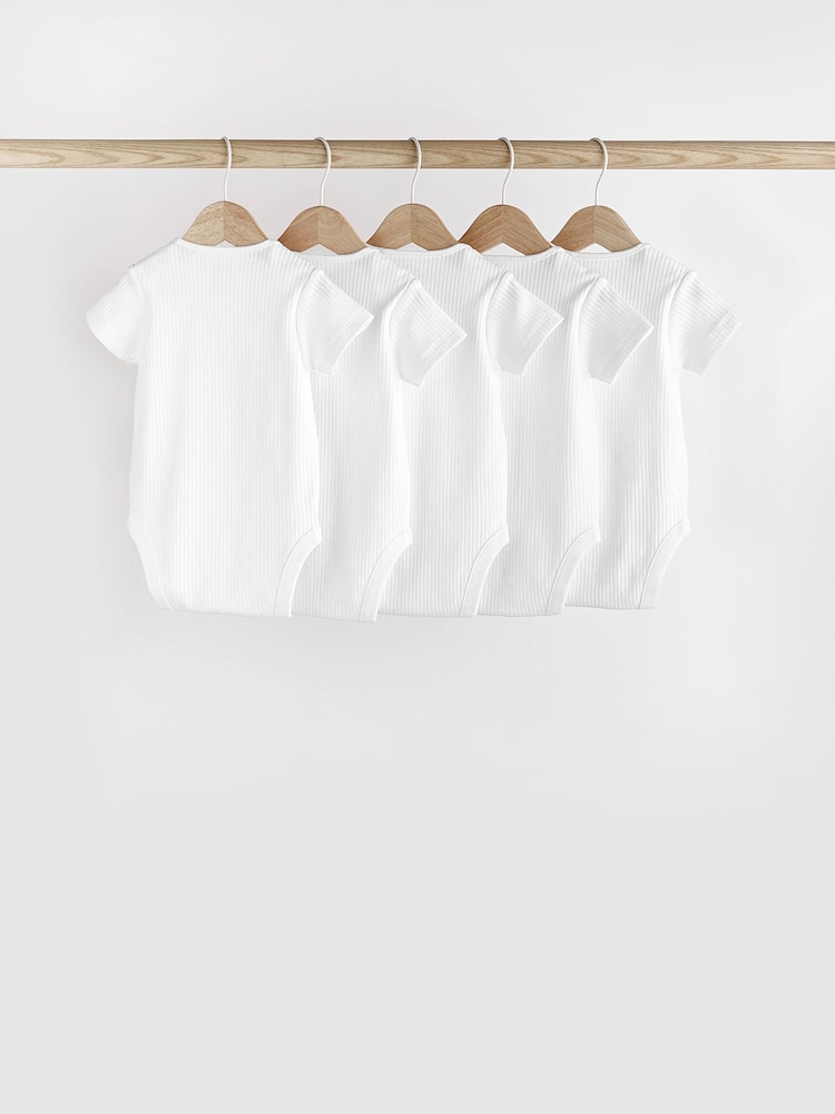 Wit - Baby Rib Bodysuits met Korte mouwen 5 Pack - Image 4 of 8