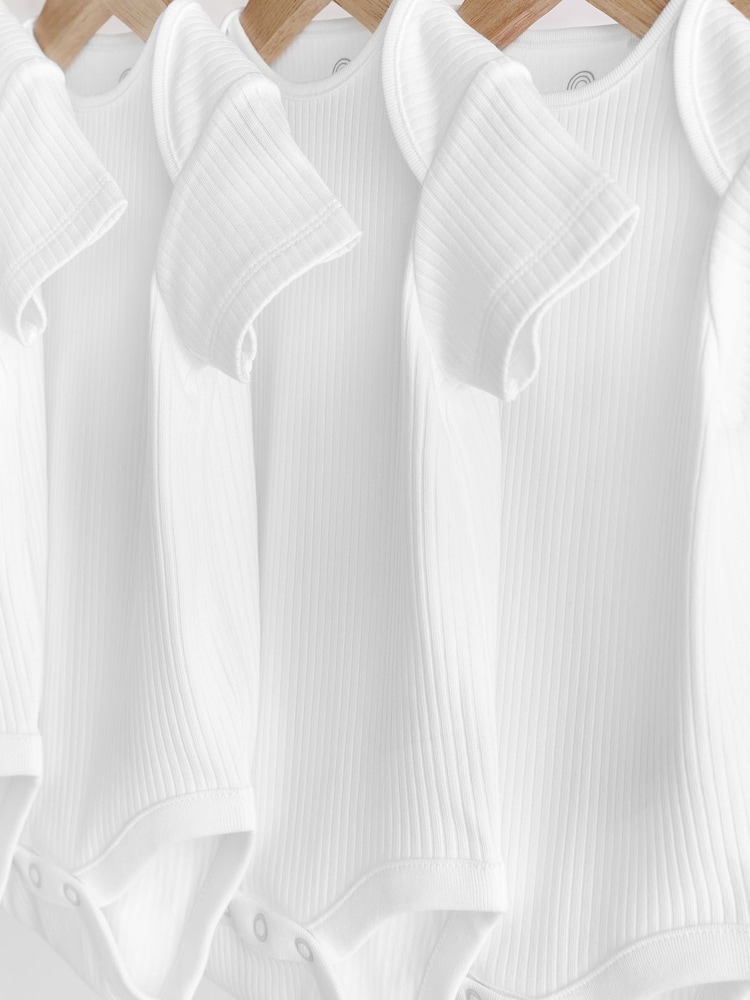 Wit - Baby Rib Bodysuits met Korte mouwen 5 Pack - Image 5 of 8