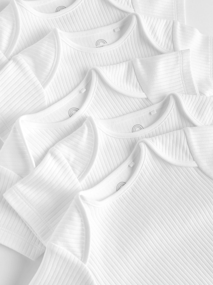 Wit - Baby Rib Bodysuits met Korte mouwen 5 Pack - Image 6 of 8