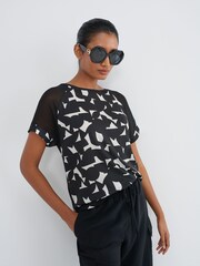 Schwarz/Weiß, Geoprint - T-Shirt aus Mischgewebe mit Raglanärmeln - Bild 1 von 6