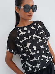 Schwarz/Weiß, Geoprint - T-Shirt aus Mischgewebe mit Raglanärmeln - Bild 4 von 6