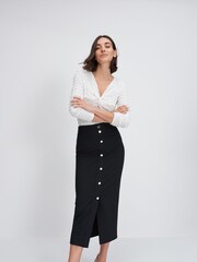 White Long Sleeve Twist Front Textured Top - Image 2 of 7
