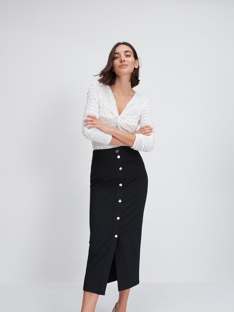 White Long Sleeve Twist Front Textured Top - Image 2 of 7