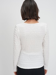 White Long Sleeve Twist Front Textured Top - Image 4 of 7