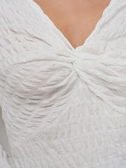White Long Sleeve Twist Front Textured Top - Image 5 of 7