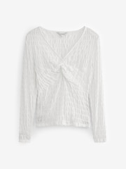 White Long Sleeve Twist Front Textured Top - Image 6 of 7