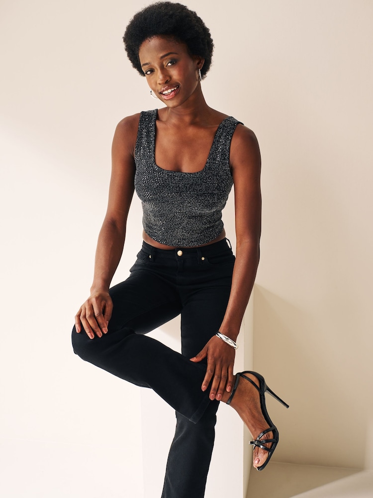 Black Sequin Vest Top - Image 1 of 5