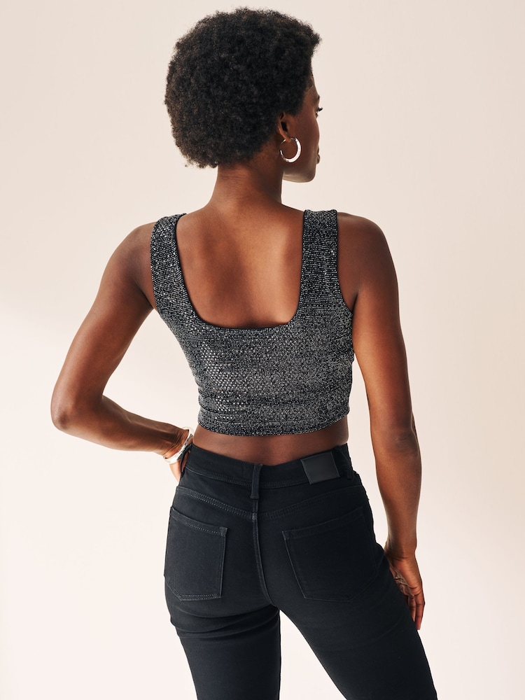 Black Sequin Vest Top - Image 2 of 5