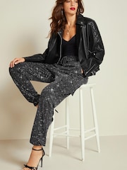 Black Sequin Cargo Trousers - Image 1 of 4