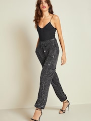 Black Sequin Cargo Trousers - Image 2 of 4