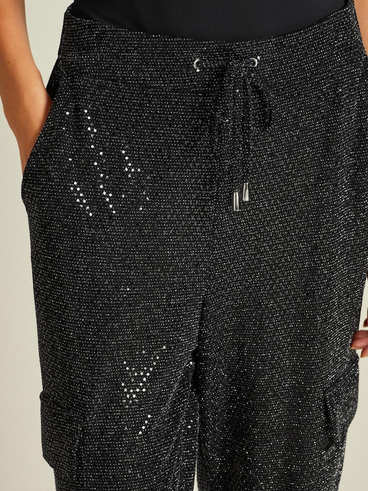 Black Sequin Cargo Trousers - Image 4 of 4