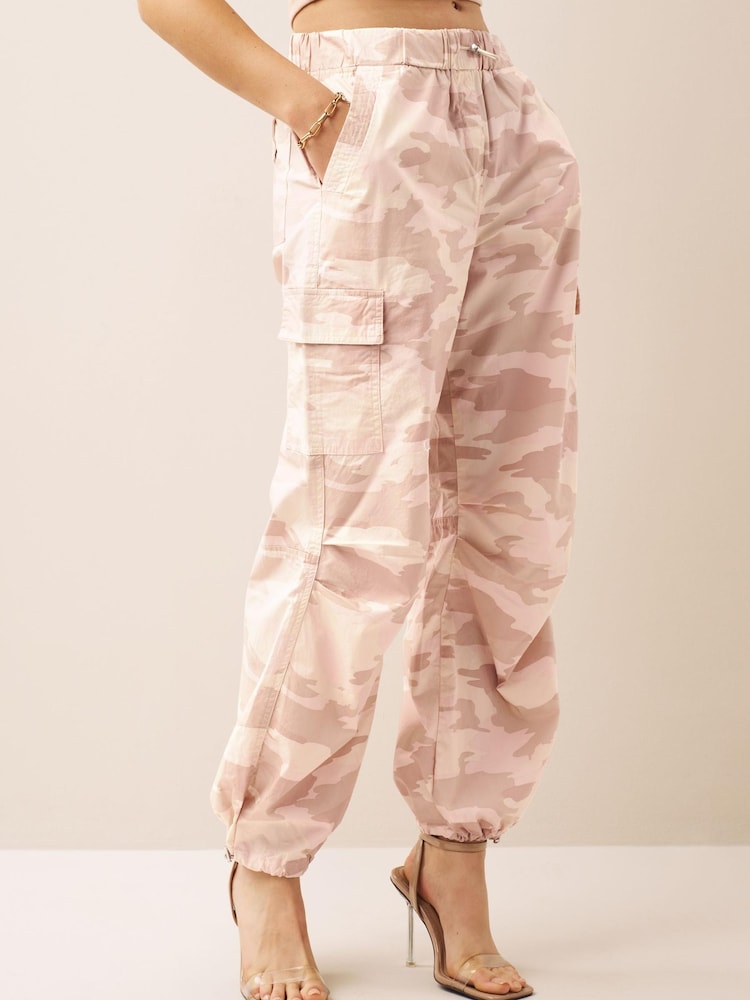 Pink Camouflage Parachute Cotton Cargo Trousers - Image 1 of 5