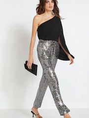 Silver Leopard Sequin Cargo Trousers - Image 1 of 7