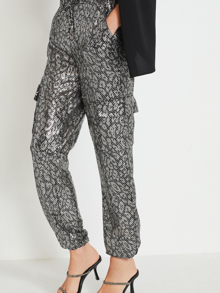 Silver Leopard Sequin Cargo Trousers - Image 2 of 7