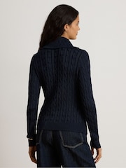 Lauren Ralph Lauren Blue Fraine Cable Knit Shawl Neckline Wrap Sweater - Image 2 of 7