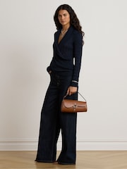Lauren Ralph Lauren Blue Fraine Cable Knit Shawl Neckline Wrap Sweater - Image 3 of 7