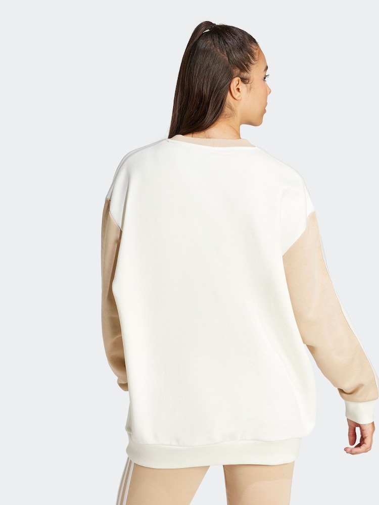 adidas White Sportswear Essentials 3-Stripes Oversized Fleece Sweatshirt - Image 2 of 7