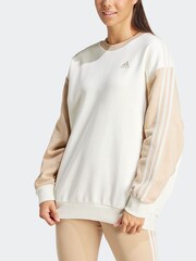 adidas White Sportswear Essentials 3-Stripes Oversized Fleece Sweatshirt - Image 3 of 7