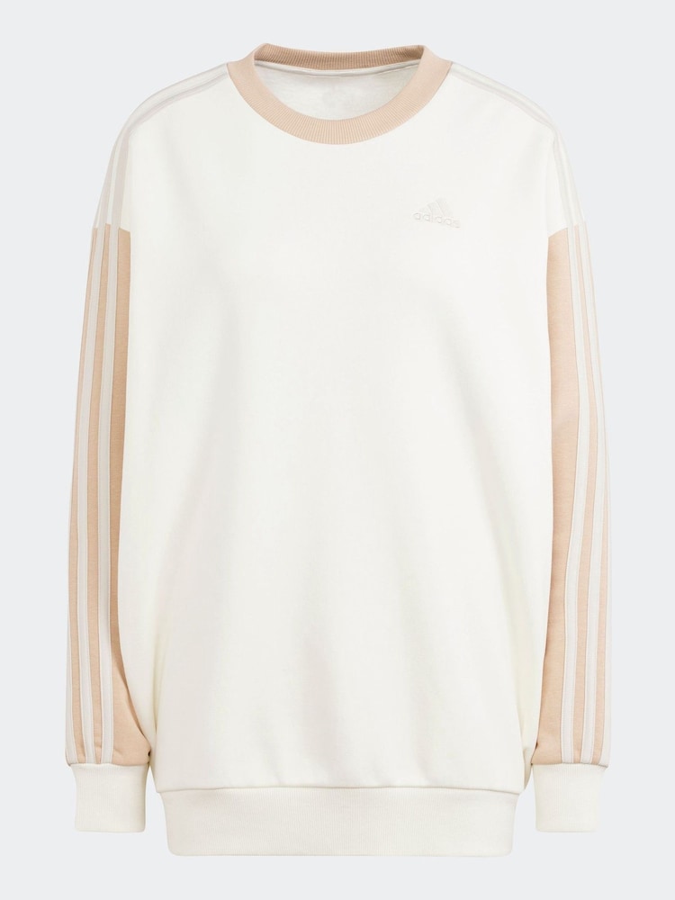 adidas White Sportswear Essentials 3-Stripes Oversized Fleece Sweatshirt - Image 7 of 7