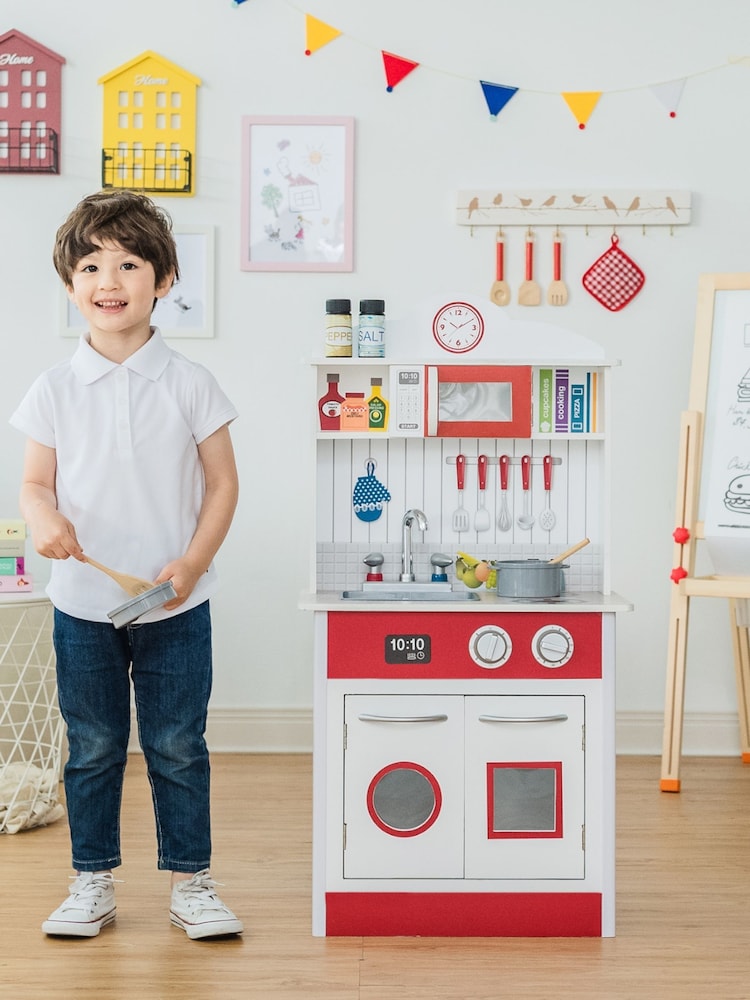 Teamson Home Red Madrid Interactive Wooden Play Kitchen Set - Image 1 of 6