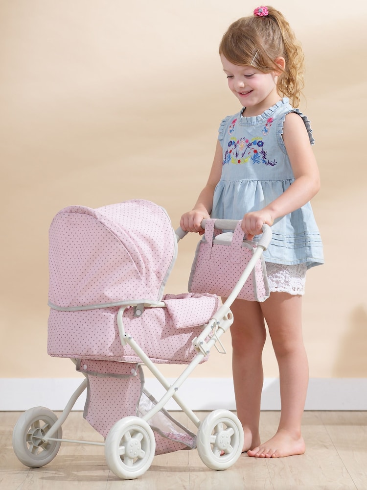 Teamson Home Pink Kids Dolls Foldable Pram Pushchair & Storage - Image 6 of 6