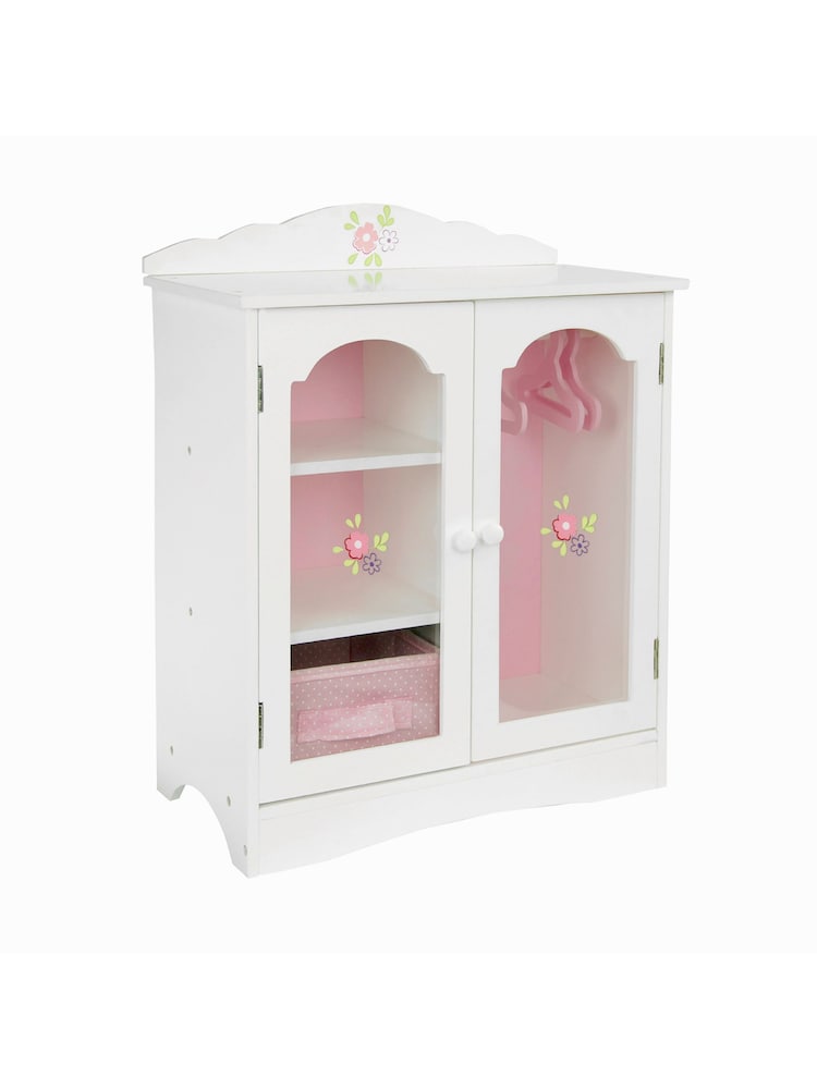 Teamson Home White Kids Wooden Doll Wardrobe Storage and Hangers - Image 2 of 6