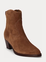 Lauren Ralph Lauren Brown Harpher Suede Western Ankle Boots - Image 2 of 4