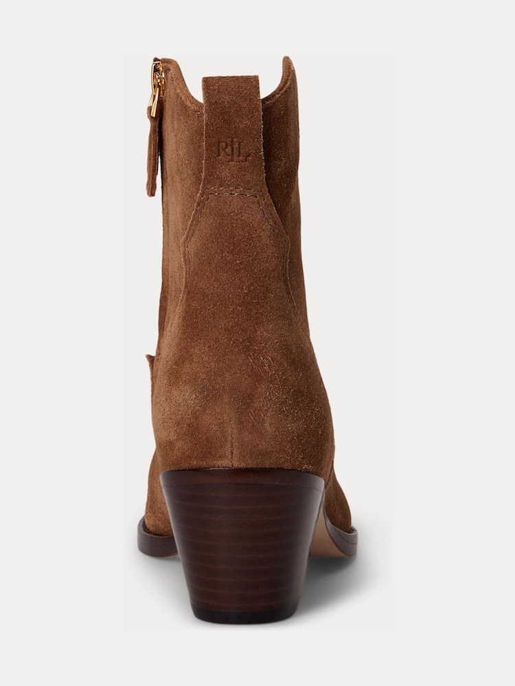 Lauren Ralph Lauren Brown Harpher Suede Western Ankle Boots - Image 4 of 4