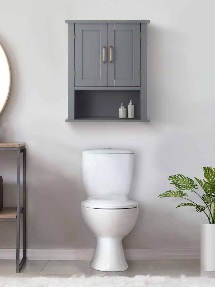 Teamson Home Grey Mercer Wooden Bathroom Storage Wall Cabinet Unit - Image 1 of 6