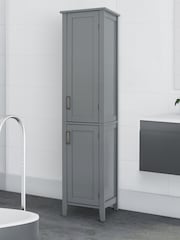 Teamson Home Grey Mercer Wooden Bathroom Tall Linen Storage Cabinet Unit - Image 3 of 6