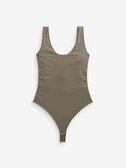 Olive Green Scoop Neck Sleeveless Soft Touch Polyamide Bodysuit - Image 5 of 7