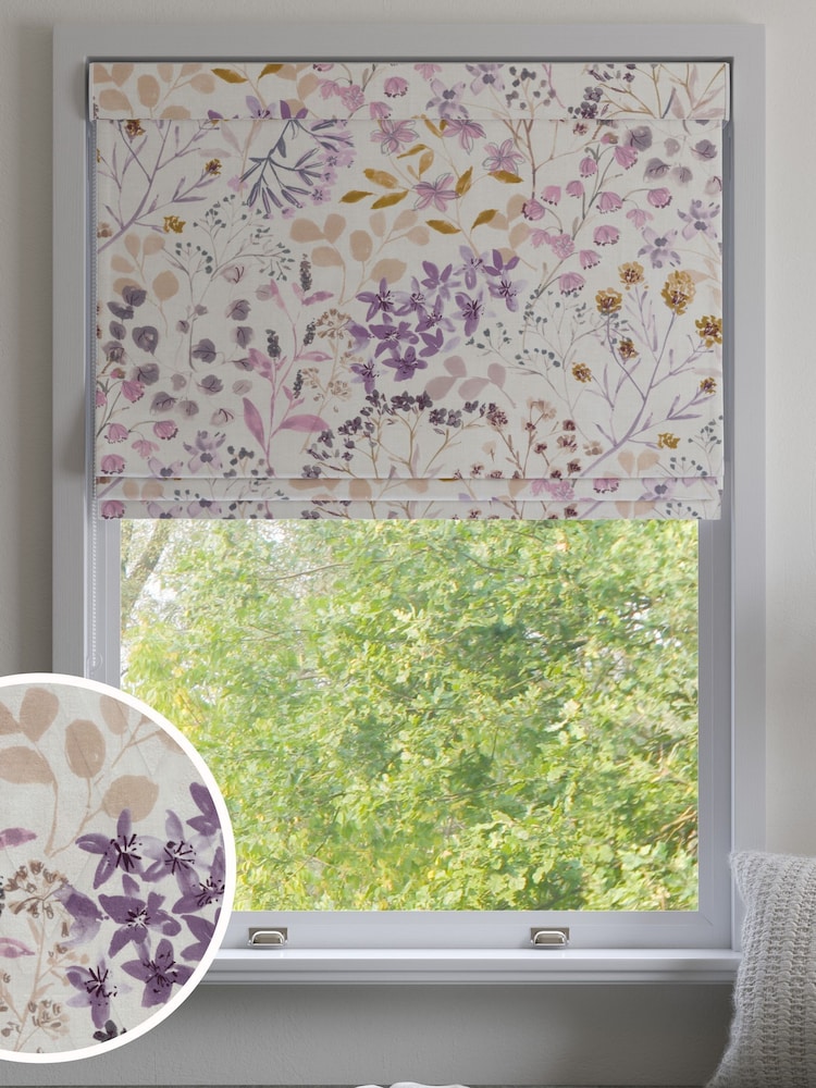 Mauve Purple Botanical Made to Measure Roman 100% Cotton Blind - Image 1 of 6