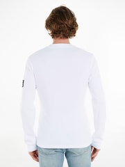 Calvin Klein Jeans Monogram Badge Waffle 100% Cotton Long Sleeve White T-Shirt - Image 2 of 6