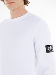 Calvin Klein Jeans Monogram Badge Waffle 100% Cotton Long Sleeve White T-Shirt - Image 3 of 6