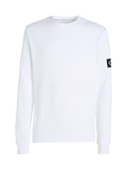 Calvin Klein Jeans Monogram Badge Waffle 100% Cotton Long Sleeve White T-Shirt - Image 4 of 6