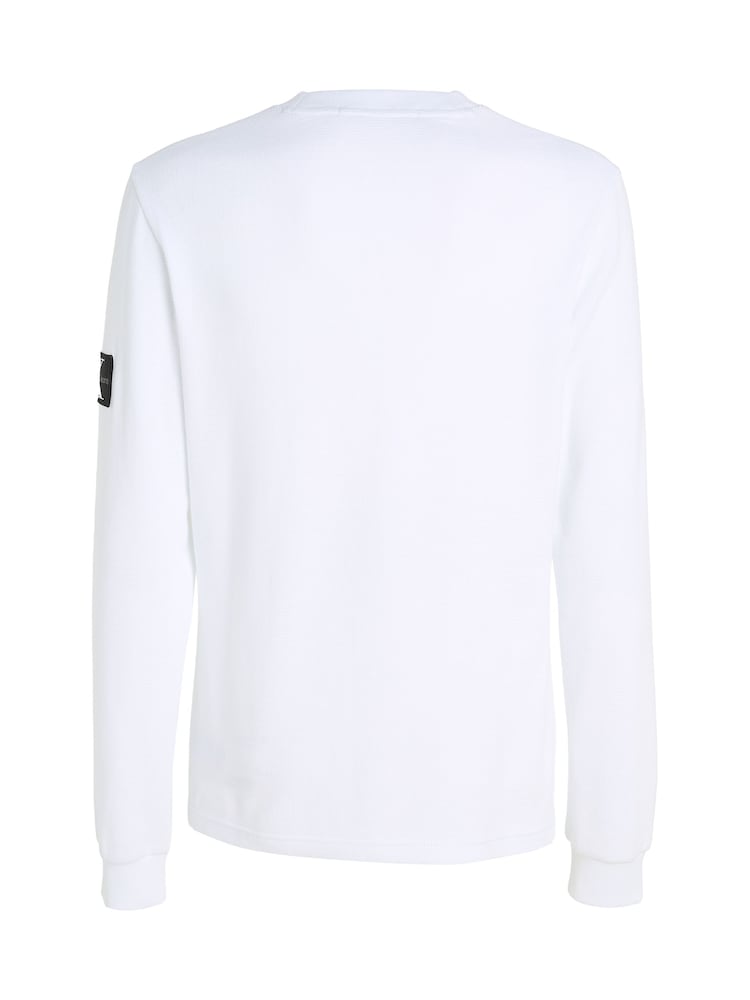 Calvin Klein Jeans Monogram Badge Waffle 100% Cotton Long Sleeve White T-Shirt - Image 5 of 6